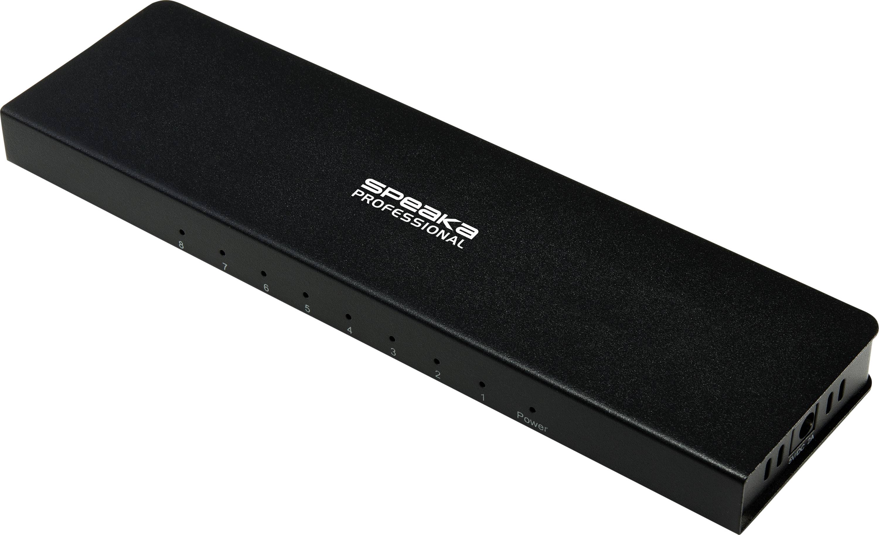 SPEAKA PROFESSIONAL SP-HDS-280 8 Port HDMI-Splitter Ultra HD-fähig 3840 x 2160 Pixel Schwarz