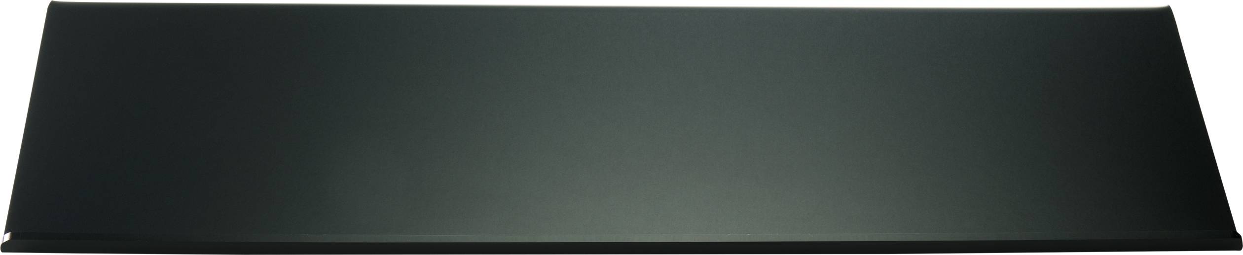 Ein schwarzes rechteckiges Solarmodul, glänzend und flach, möglicherweise Teil eines größeren Solarsystems oder Panels.