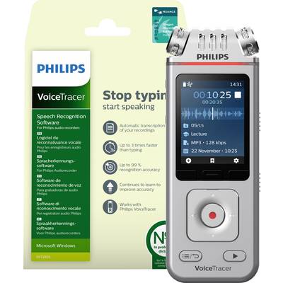 Philips DVT4110 inkl. Spracherkennungssoftware DVT2805 Digitales Diktiergerät Aufzeichnungsdauer (max.) 2147 min Silber,