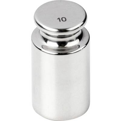 Ein glänzendes, zylindrisches Metallgewicht mit der Prägung '10' oben, zeigt eine Gewichtsklasse von 10 Gramm oder Kilogramm an.
