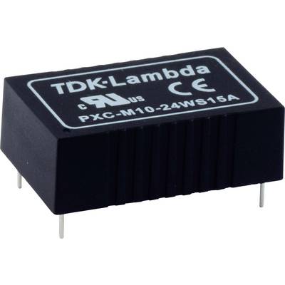 'Schwarzes elektronisches Bauteil, markiert mit TDK-Lambda. Rechteckig mit vier Anschlussstiften. Für elektrische Geräte geeignet.'