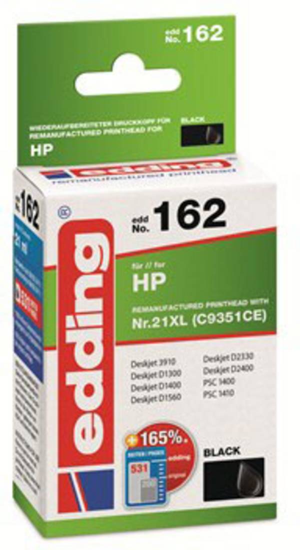 Edding Druckerpatrone ersetzt HP 21XL, C9351CE Kompatibel  Schwarz EDD-162 18-162
