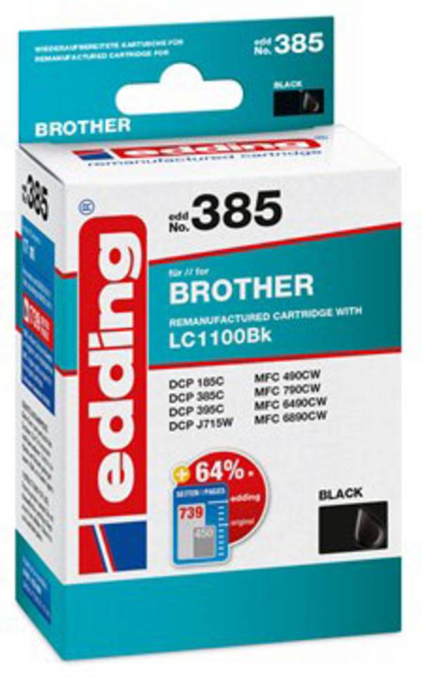 Edding Druckerpatrone ersetzt Brother LC-1100BK Kompatibel  Schwarz EDD-385 18-385