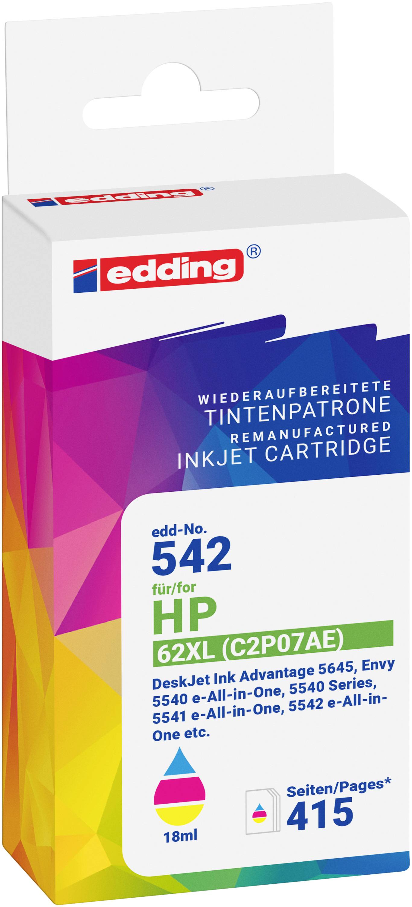 Edding Druckerpatrone ersetzt HP 62XL (C2P07AE) Kompatibel Cyan, Magenta, Gelb EDD-542 18-542-0