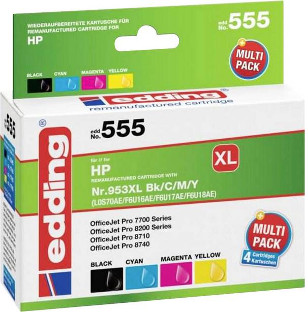Edding Druckerpatrone ersetzt HP 953XL (3HZ52AE) Kompatibel Kombi-Pack Schwarz, Cyan, Magenta, Gelb EDD-555 18-555
