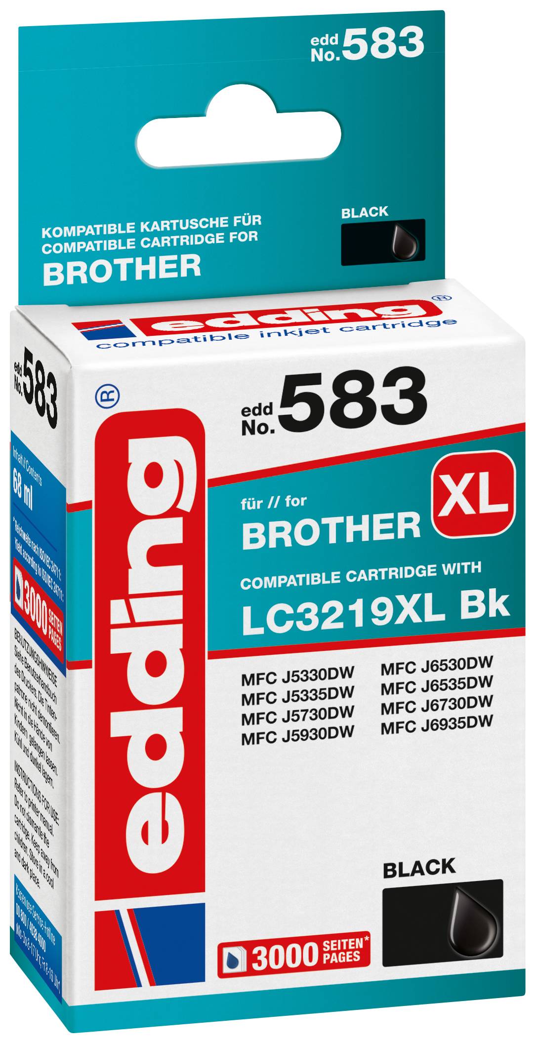 EDDING Tintenpatrone ersetzt Brother LC3219XL Bk Kompatibel einzeln Schwarz EDD-583 18-583 (18-583)