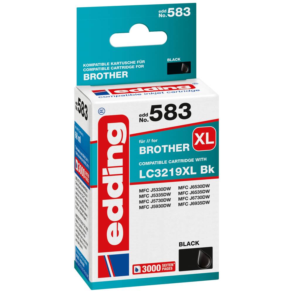 Edding Cartridge vervangt Brother LC3219XL Bk Compatibel Single Zwart EDD-583 18-583