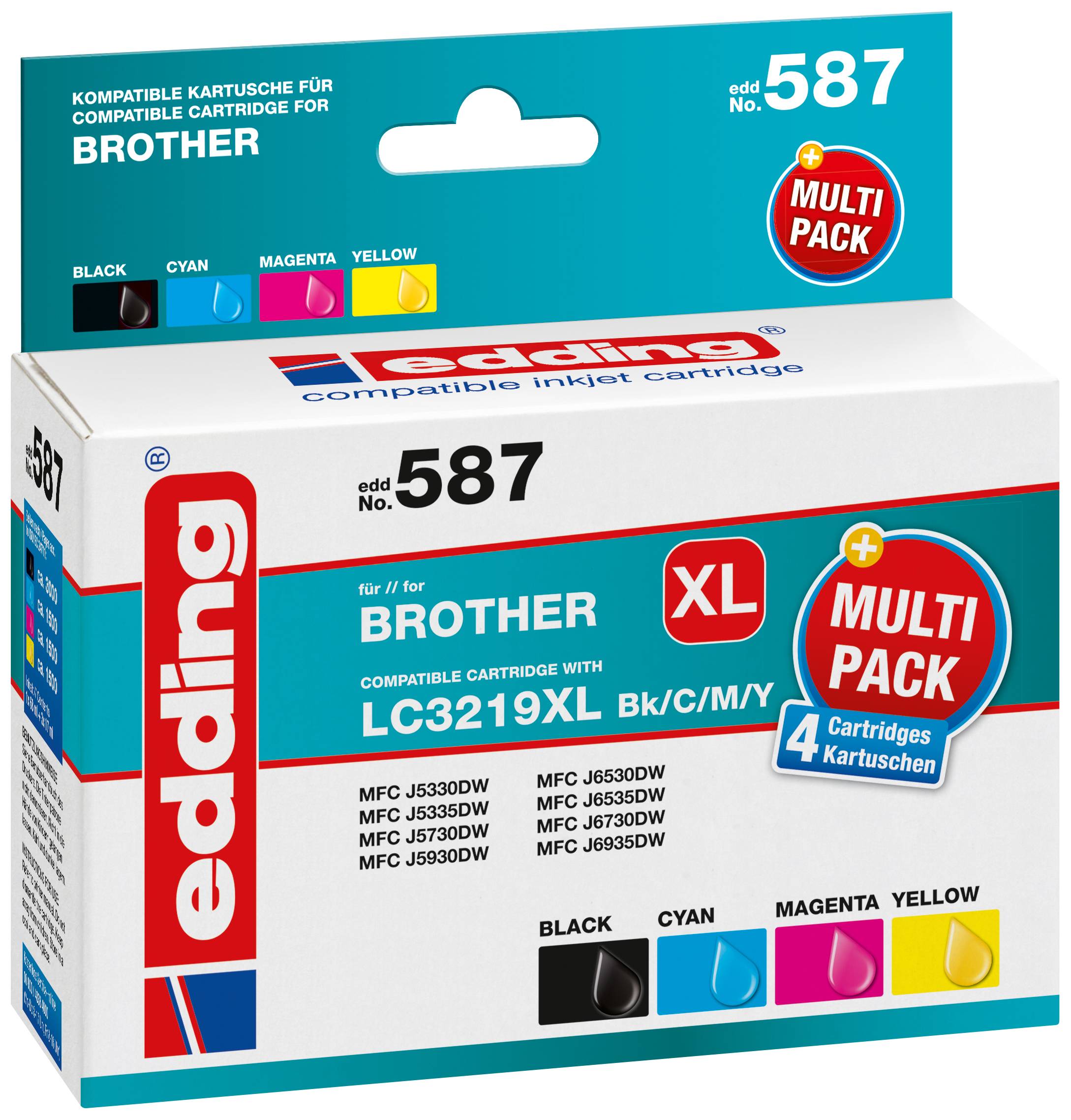 EDDING Tintenpatrone ersetzt Brother LC3219XL Bk/C/M/Y Kompatibel Kombi-Pack Schwarz, Cyan, Mag