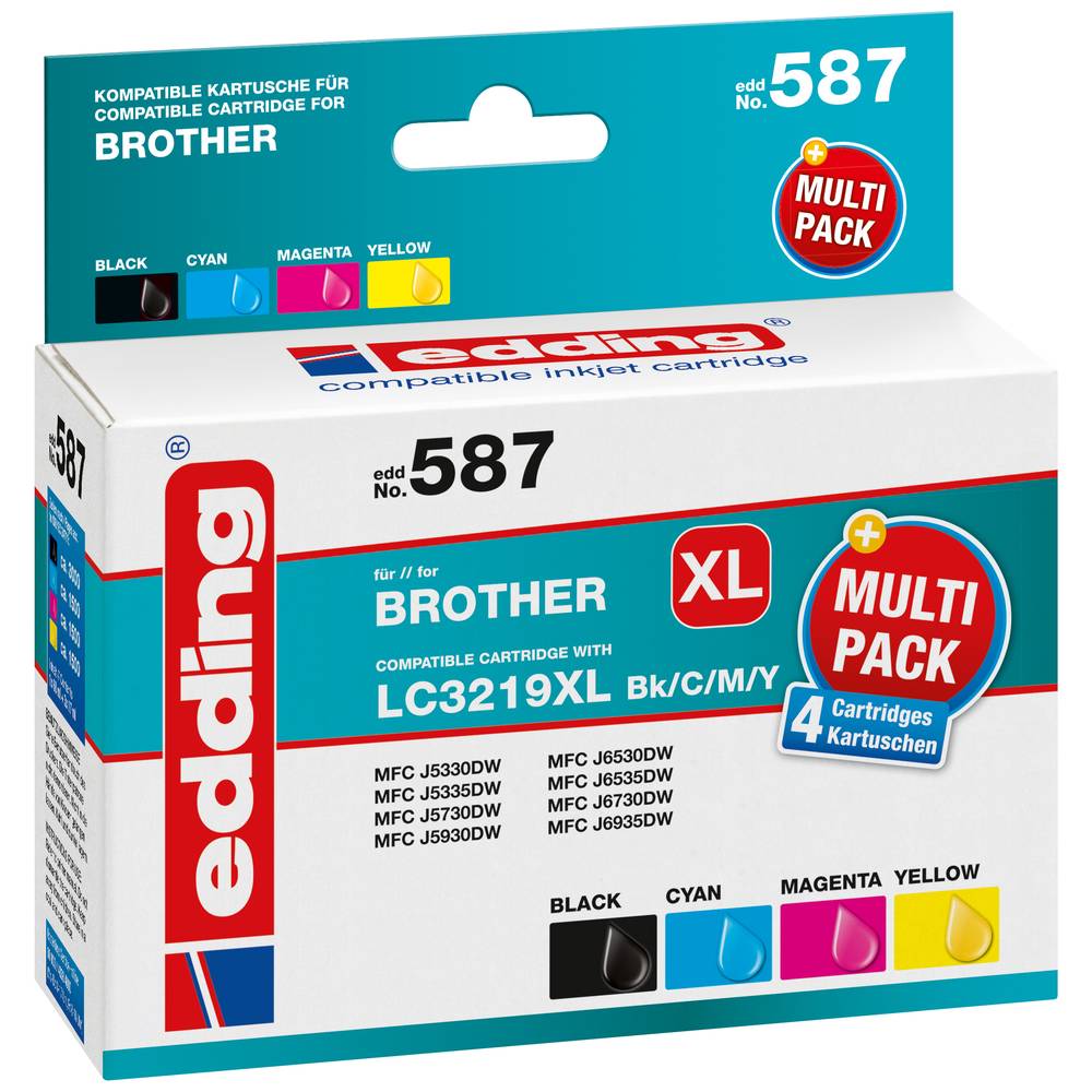 Edding Cartridge vervangt Brother LC3219XL Bk-C-M-Y Compatibel Combipack Zwart, Cyaan, Magenta, Geel