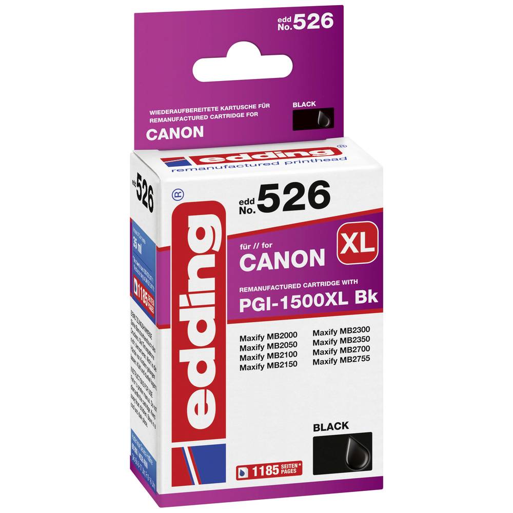 Edding Cartridge vervangt Canon PGI-1500XL Bk Compatibel Single Zwart EDD-526 18-526