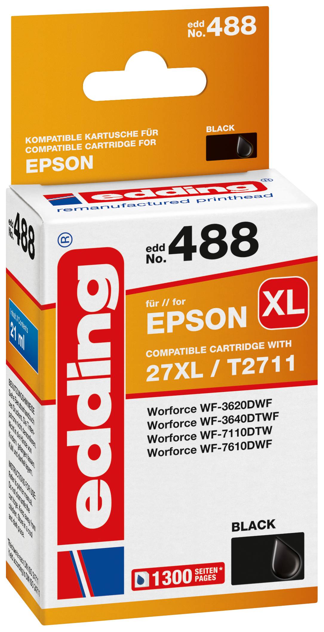 EDDING Tintenpatrone ersetzt Epson 27XL / T2711 Kompatibel einzeln Schwarz EDD-488 18-488