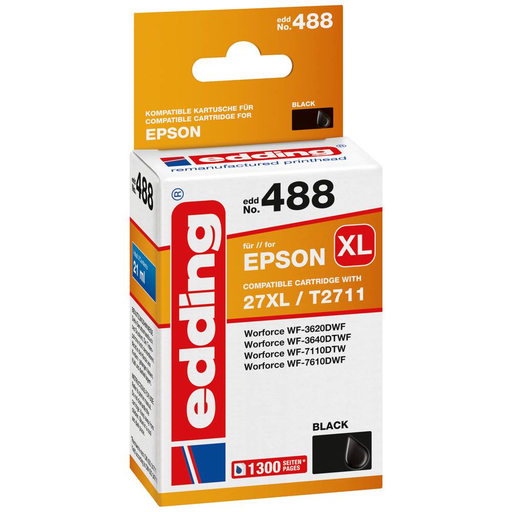 Edding Cartridge vervangt Epson 27XL-T2711 Compatibel Single Zwart EDD-488 18-488