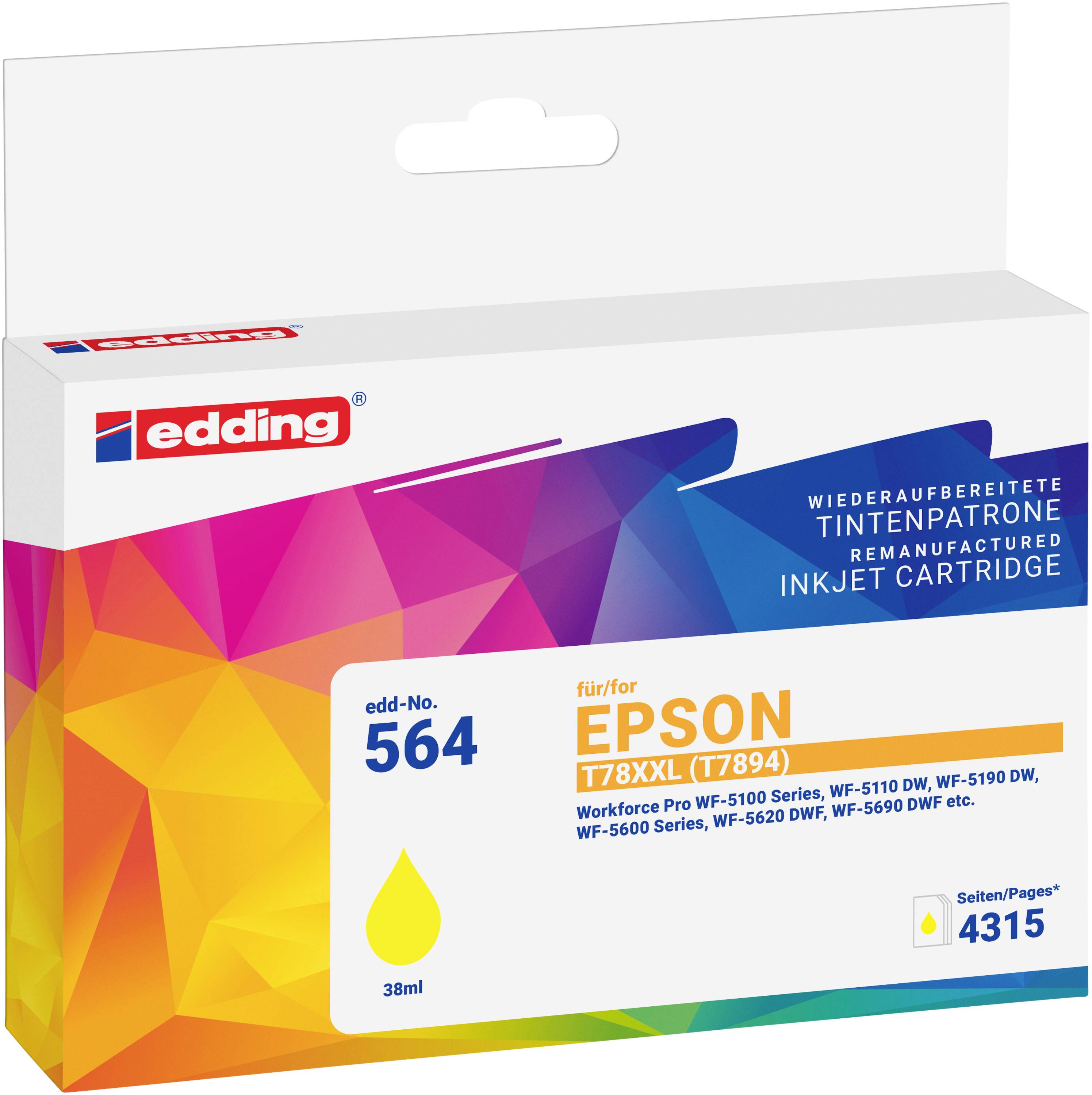 Edding Druckerpatrone ersetzt Epson T78XXL (T7894) Kompatibel Gelb EDD-564 18-564-0