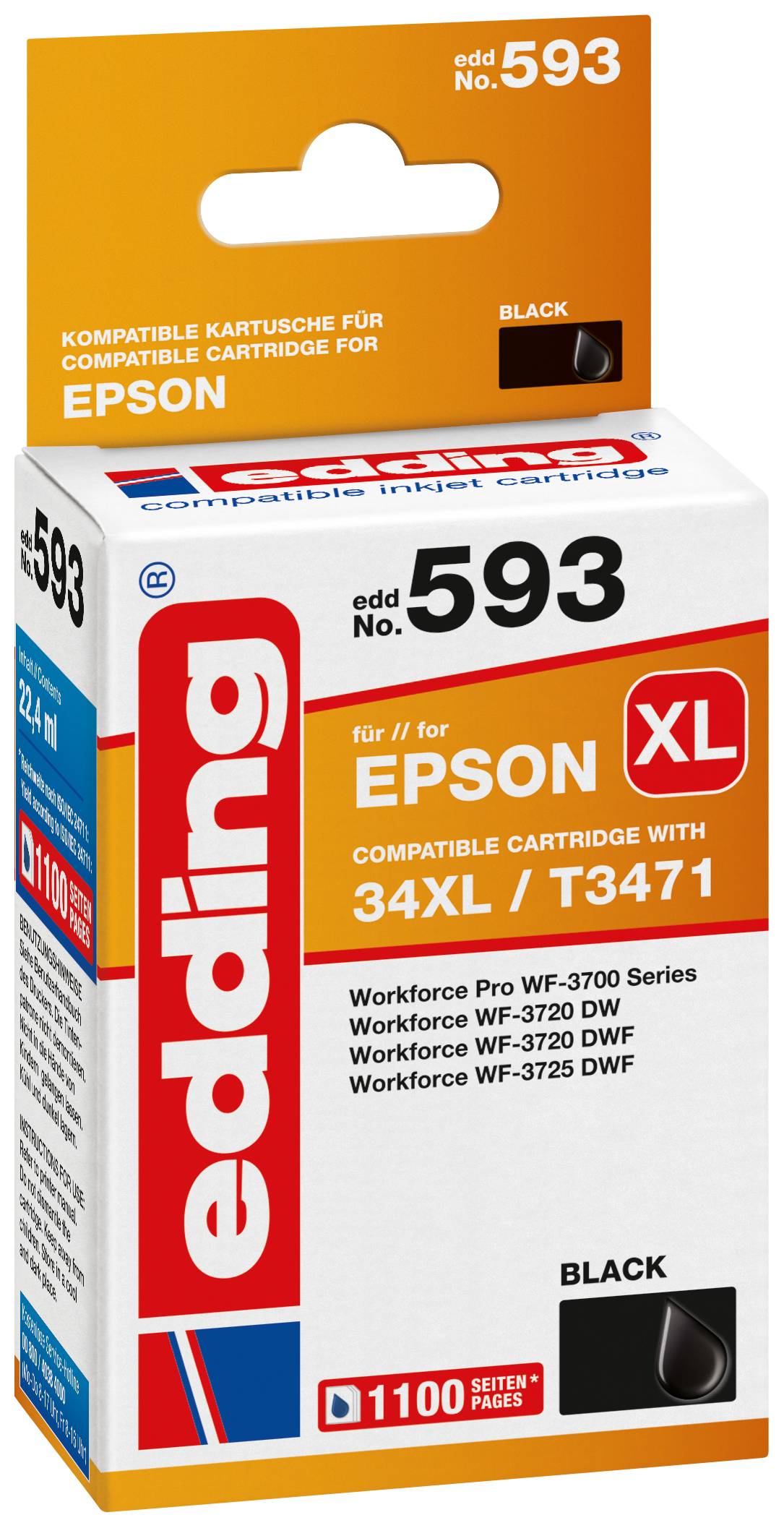 EDDING Tintenpatrone ersetzt Epson 34XL / T3471 Kompatibel einzeln Schwarz EDD-593 18-593