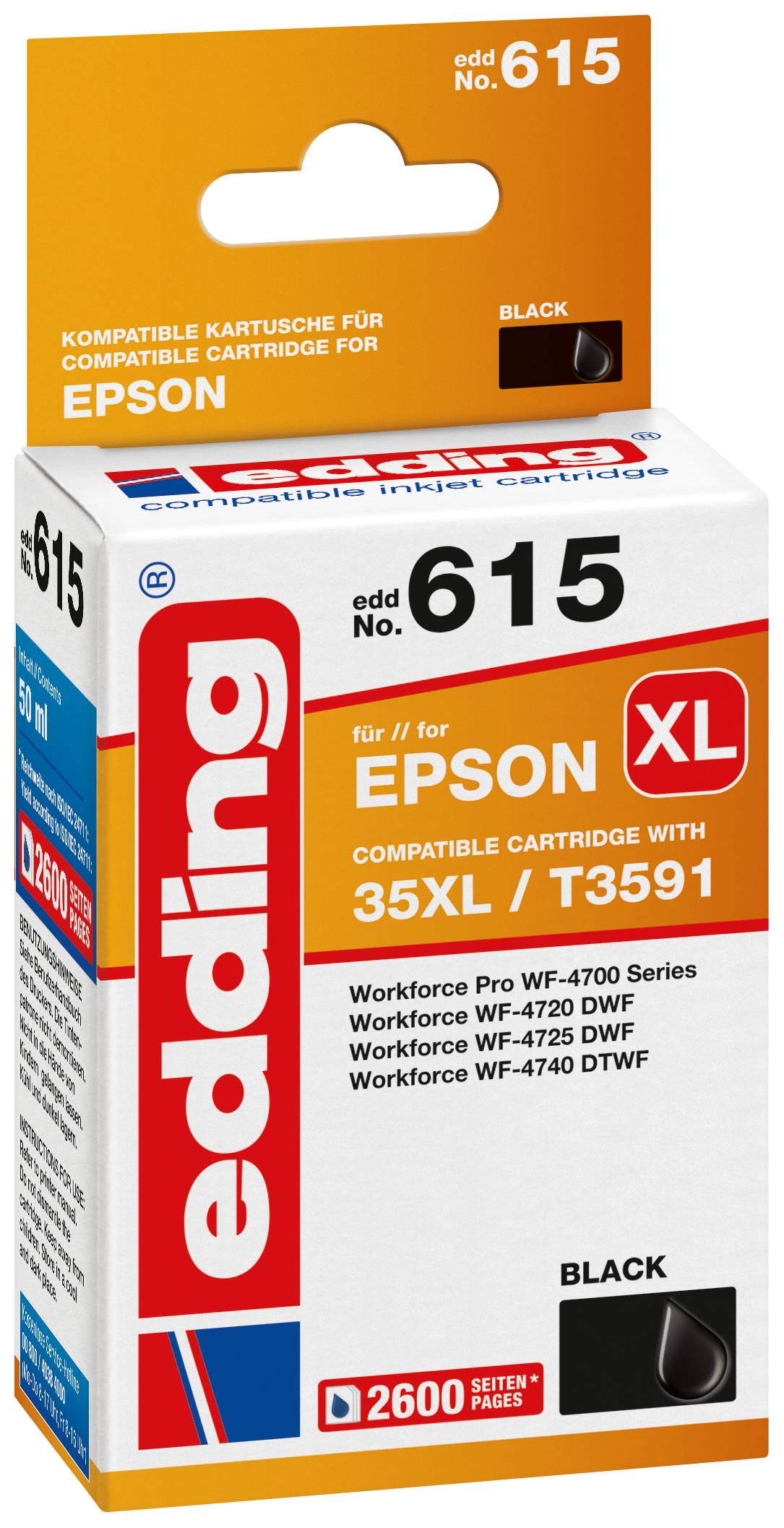 EDDING Tintenpatrone ersetzt Epson 35XL / T3591 Kompatibel einzeln Schwarz EDD-615 18-615
