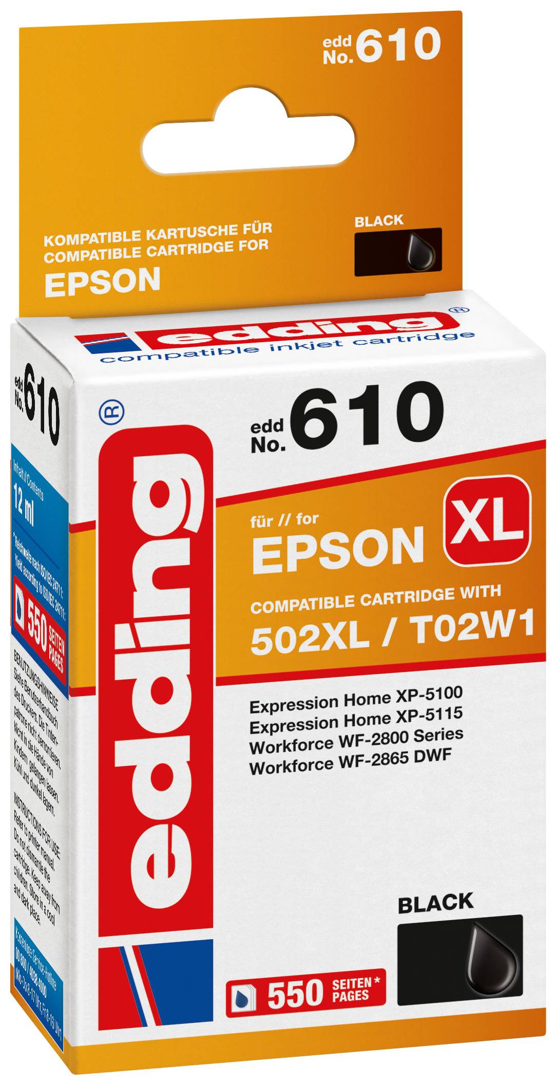 EDDING Tintenpatrone ersetzt Epson 502XL / T02W1 Kompatibel einzeln Schwarz EDD-610 18-610