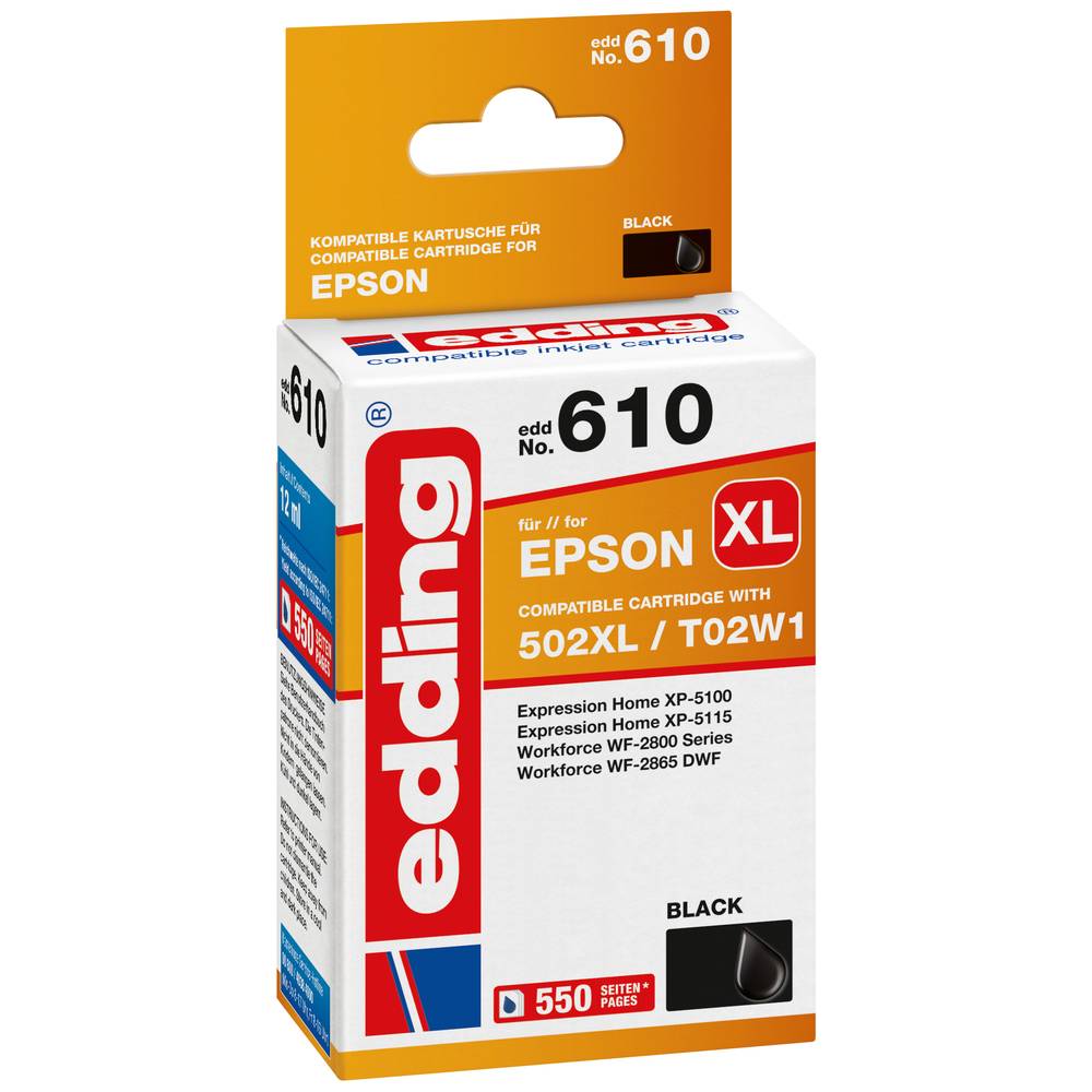 Edding Cartridge vervangt Epson 502XL-T02W1 Compatibel Single Zwart EDD-610 18-610
