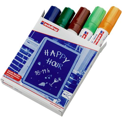 Edding 4090 4-4090099 Kreidemarker Blau, Grün, Braun, Hellgrün, Neonorange 4 mm, 15 mm