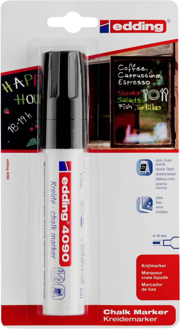 Edding 4090 4-4090-1-1001 Kreidemarker Schwarz 4 mm, 15 mm