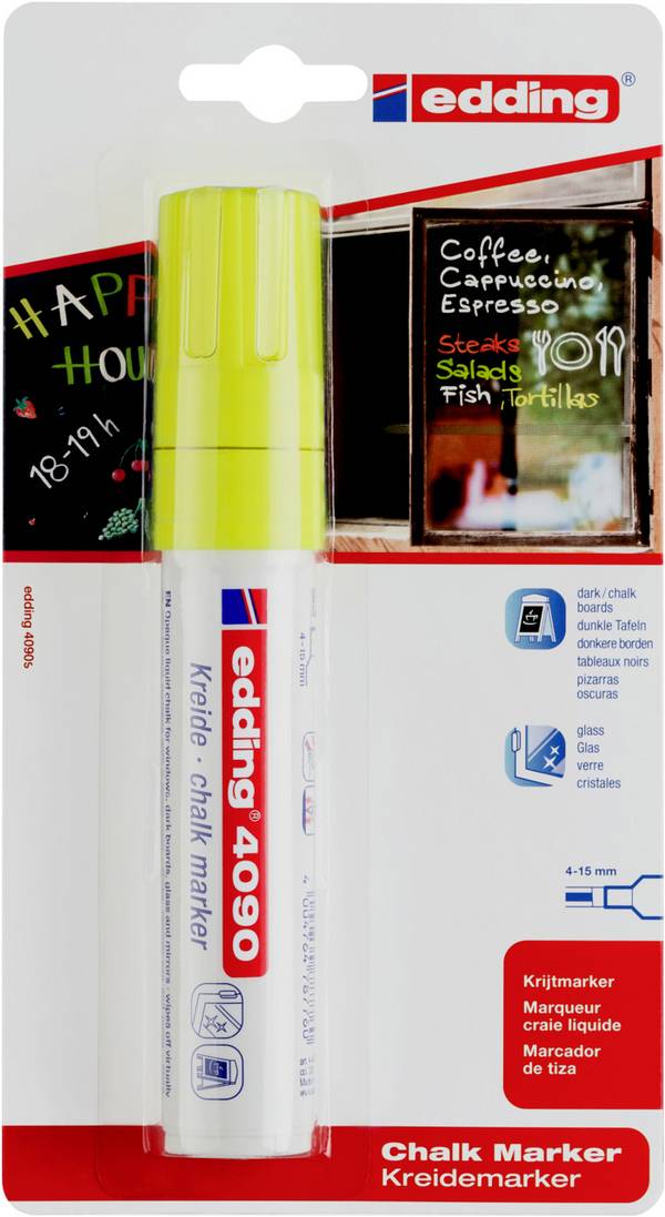 Edding 4090 4-4090-1-1065 Kreidemarker Neongelb 4 mm, 15 mm