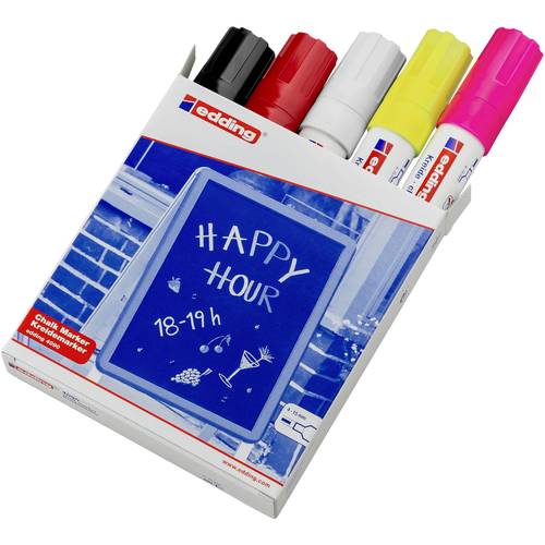 Edding 4090 4-4090999 Kreidemarker Schwarz, Rot, Weiß, Neongelb, Neonpink 4 mm, 15 mm