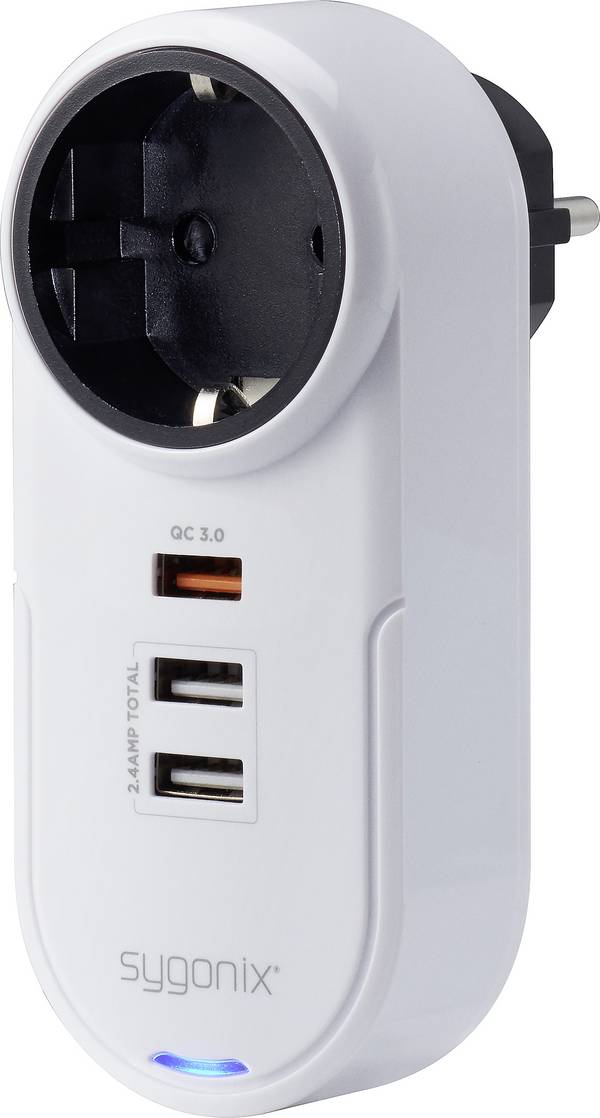 Sygonix TY1721 USB Ladegerät 18 W 3x USB-A, Schutzkontakt-Steckdose Quick Charge 3.0 Weiß Innenbereich