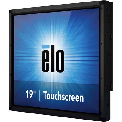 '19 Zoll Touchscreen von Elo mit blauem Hintergrund und weißem Strahlenmuster.'