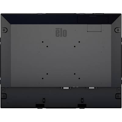 'elo'-Monitor, Rückansicht. Zeigt Befestigungspunkte zur Wandmontage und Anschlüsse für Kabel.