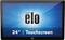 Ein 24-Zoll-Touchscreen-Monitor mit dem Logo 'elo' in der Mitte, vor einem blauen, strahlenförmigen Hintergrund.