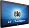 Der Bildschirm zeigt einen 24-Zoll-Touchscreen von Elo mit einem blauen Hintergrund und dem Logo in der Mitte.