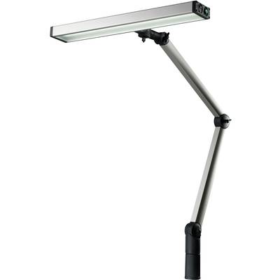 Schreibtischlampe mit modernem, rechtwinkligem Design und verstellbarem Arm, geeignet zur gezielten Ausleuchtung von Arbeitsbereichen.