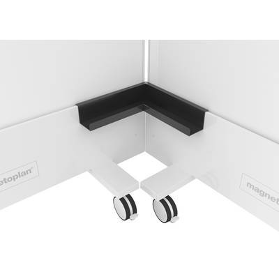 Eckverbindungsstück für Büromöbel mit zwei Rollen. Dient zur Stabilisierung von Trennwänden in einem Büro.