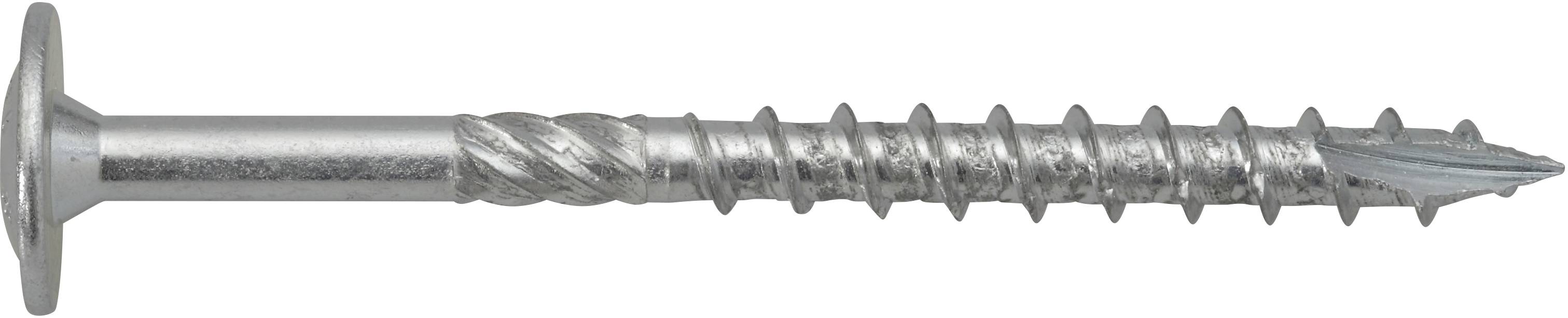 Metallschraube mit gerilltem Schaft und flachem Kopf, geeignet für den Einsatz in harten Materialien wie Beton oder Ziegel.