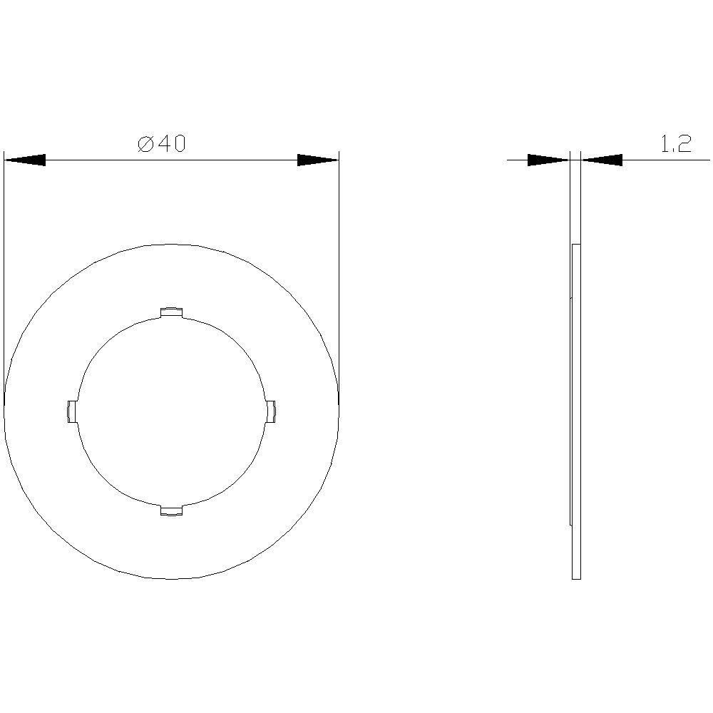 Technische Zeichnung eines kreisförmigen Objekts mit einem Durchmesser von 40 mm und einer Dicke von 1,2 mm.