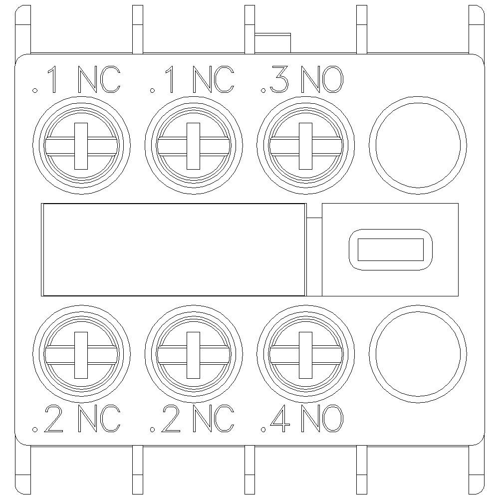 Schaltplan einer Komponente mit Klemmenbeschriftungen '.1 NC', '.2 NC', '.3 NO', '.4 NO'. Zeigt elektrischen Anschlussaufbau.