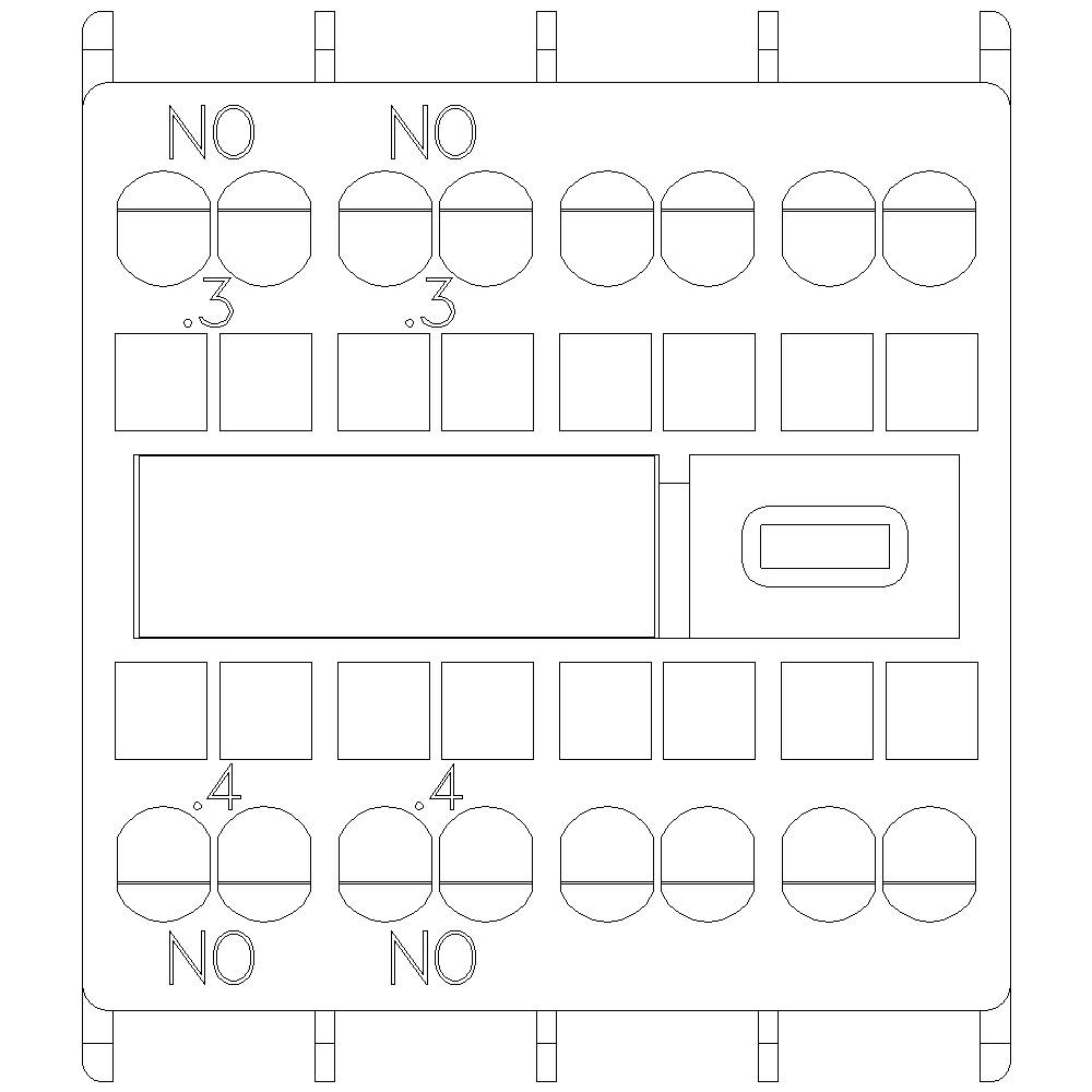 'Diagramm einer elektrischen Komponente mit mehreren Polen, bezeichnet als NO, und Anschlüssen, Zahlenangaben wie .3 und .4.'