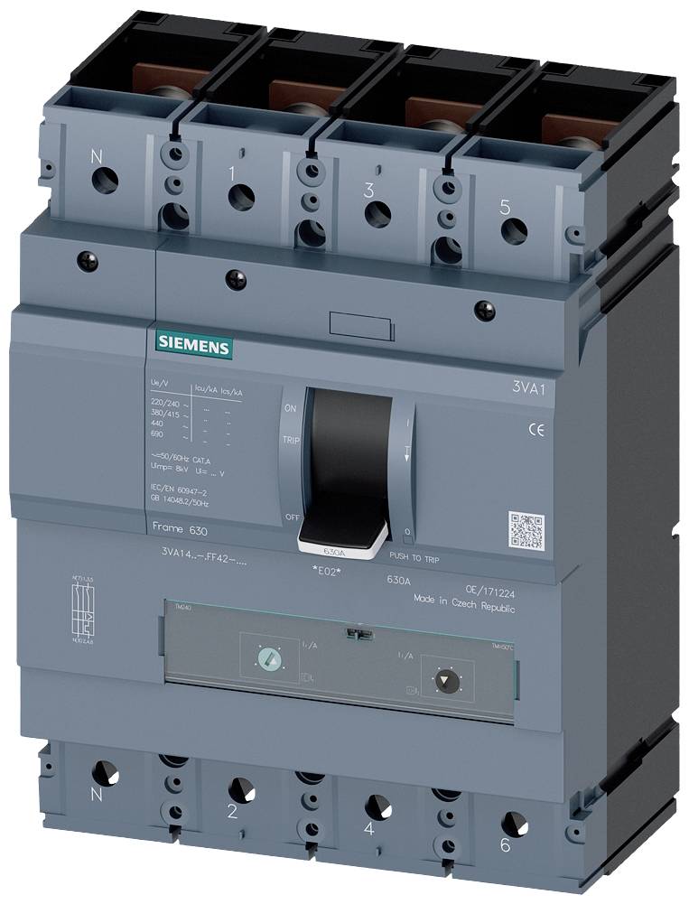 Siemens 3VA1463-4GF42-0AA0 Leistungsschalter 1 St. Einstellbereich (Strom): 441 - 630 A Schaltspannung (max.): 690 V/AC,...
