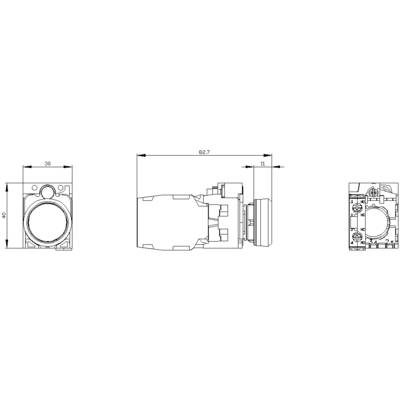 Dreiansicht einer technischen Zeichnung eines zylindrischen Bauteils mit Bemaßungen: 50 mm Höhe, 30 mm Breite, 62,7 mm Tiefe.