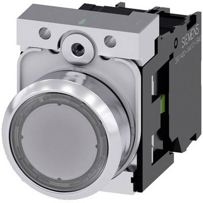 Ein Siemens-Drucktaster in Silber und Schwarz, geeignet für industrielle Anwendungen. Im Vordergrund befinden sich Tasten und Anzeigeleuchten.