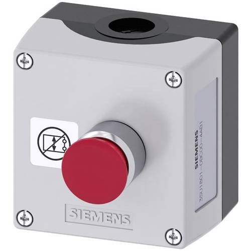 Siemens 3SU18010BC004AB1 3SU1801-0BC00-4AB1 Gehäuse für Bodenbefestigung, Frontring Metall, mit Schild 1 Taste Rot, Silb...