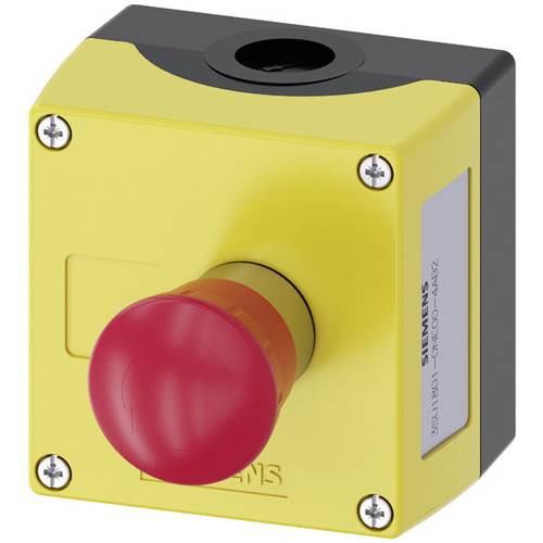 Thumbnail - Siemens 3SU18010NE004AB2 3SU1801-0NE00-4AB2 Gehäuse für Bodenbefestigung, mit Schild 1 Taste Rot, Schwarz Drehentriegelu...