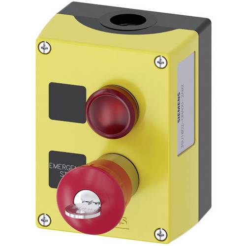 Thumbnail - Siemens 3SU18020NA002AB2 3SU1802-0NA00-2AB2 Gehäuse für Bodenbefestigung, Frontring Metall, mit Schild 1 Taste Rot, Schw...