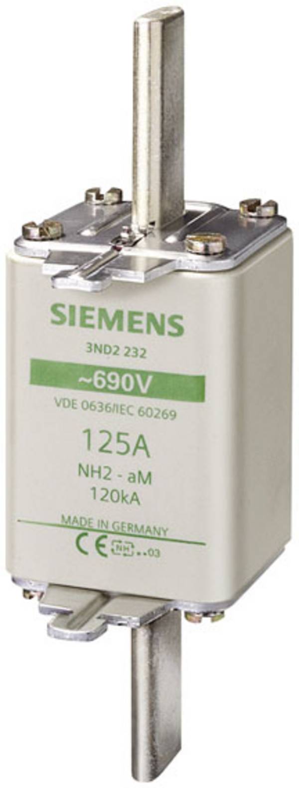Siemens 3ND2232 Sicherungseinsatz mit mechanischer Sicherungsanzeige Passend für (Sicherungen) Sicherungsgröße 000 - 4 Sicherungsgröße = 2  125 A  690 V/AC 3 St.