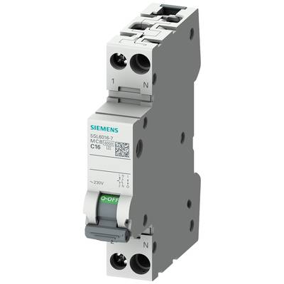 Ein grauer Leistungsschalter von Siemens, Modell S516016-7, mit 'OFF'-Schalter auf der Vorderseite. Designed für 230V bei 16A.