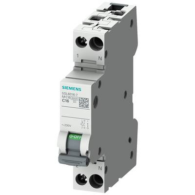 Ein grauer Siemens-Leitungsschutzschalter mit grüner 'O- OFF'-Anzeige, Typ C16, geeignet für Spannungen bis 230V.