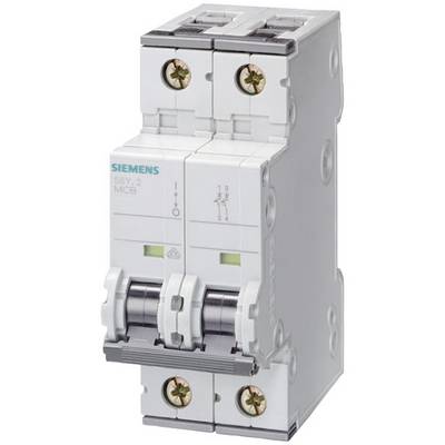 Ein zweipoliger Leistungsschutzschalter von Siemens, typisch für den Schutz von elektrischen Stromkreisen vor Überlastung und Kurzschluss.