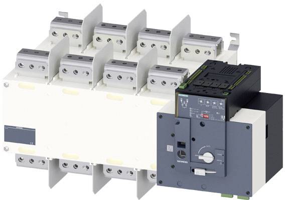 Ein elektronisches Gerät mit mehreren Anschlüssen und Schaltern, vermutlich ein Leistungsschalter, in einem industriellen Design.