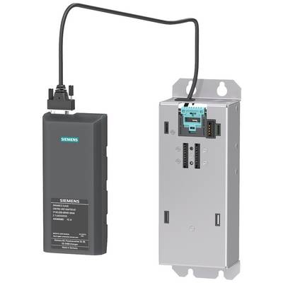 'Siemens'-USV-Modul mit Anschlusskabel, zur Notstromversorgung von Steuerungen; kompakt, silberner Kasten mit schwarzem Akku.