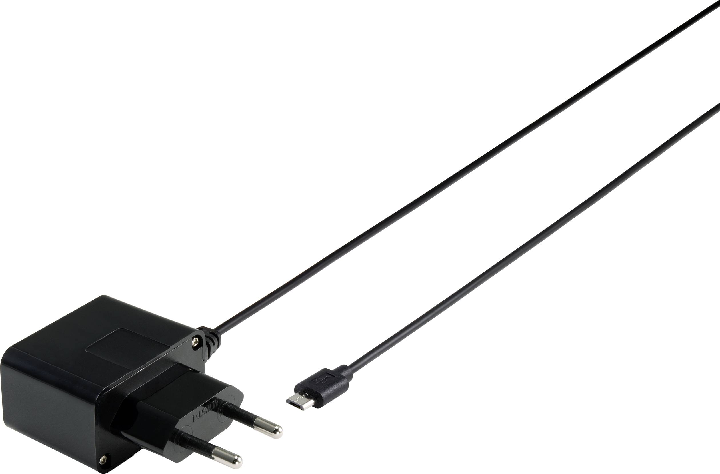 Schwarzes Ladegerät mit USB-C-Kabel, europlug-kompatibler Stecker, geeignet für europäische Steckdosen.