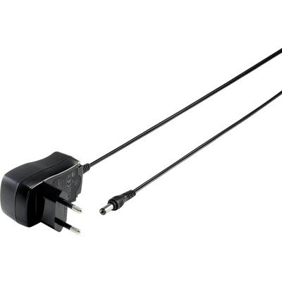 Schwarzes Steckernetzteil mit Kabel und Rundstecker, geeignet für europäische Steckdosen. Ideal zur Stromversorgung kleinerer Geräte.